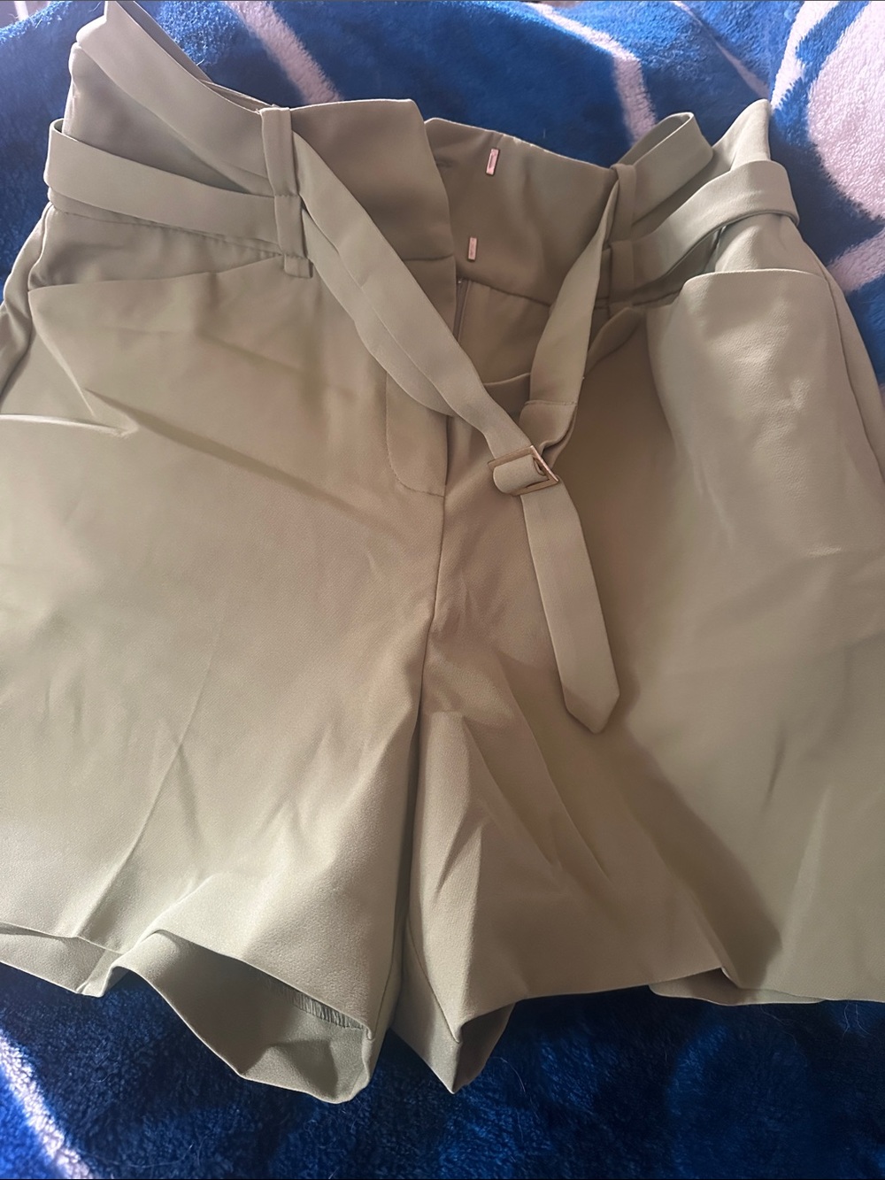 New York & Company Olive High-Waist Paperbag Shorts with Self Tie